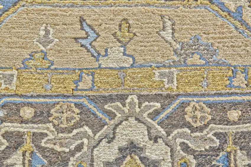 Blue Taupe and Tan Wool Oriental Hand Knotted Area Rug Photo 6