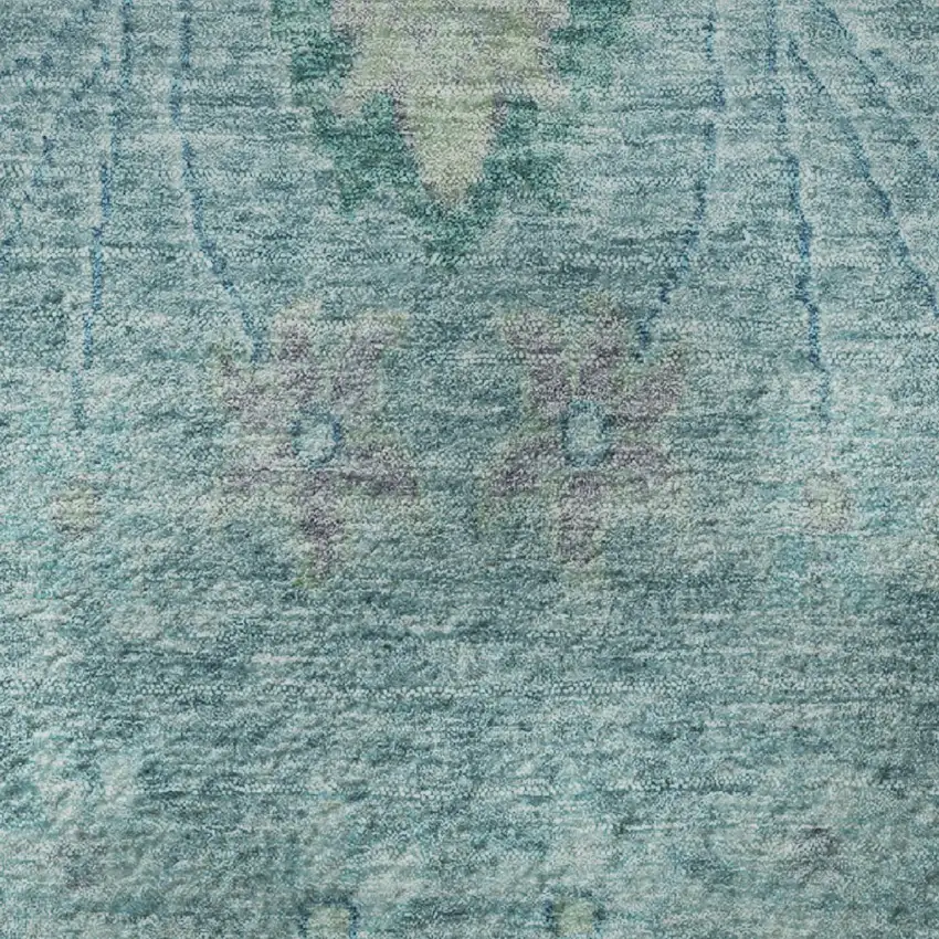 Blue Teal And Artichoke Green Floral Washable Area Rug With UV Protection Photo 8