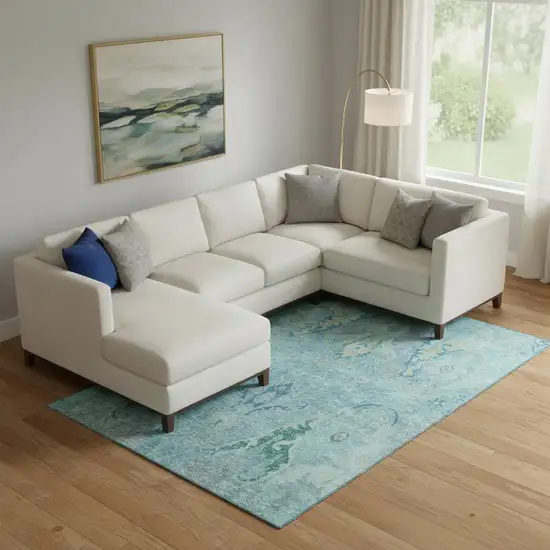 Blue Teal And Artichoke Green Floral Washable Area Rug With UV Protection Photo 2