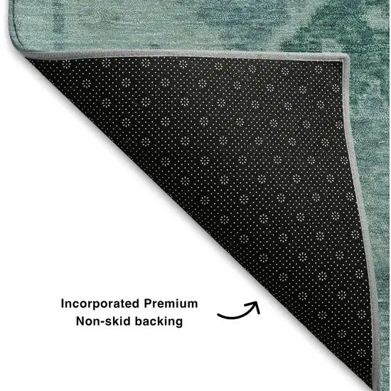 Blue Teal And Artichoke Green Floral Washable Area Rug With UV Protection Photo 6