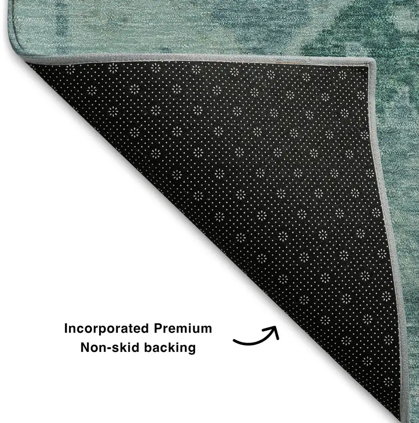 Blue Teal And Artichoke Green Floral Washable Area Rug With UV Protection Photo 6