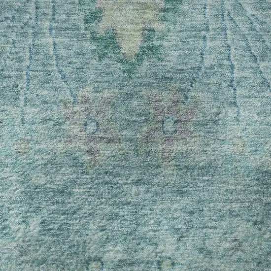 Blue Teal And Artichoke Green Floral Washable Area Rug With UV Protection Photo 9