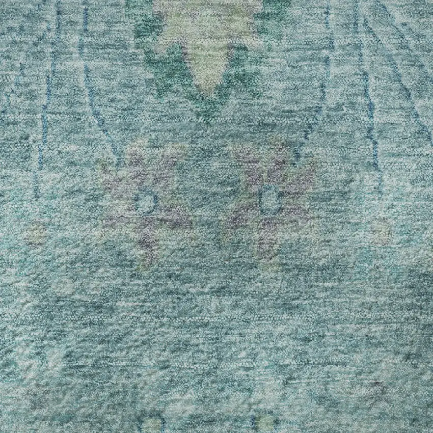 Blue Teal And Artichoke Green Floral Washable Area Rug With UV Protection Photo 9