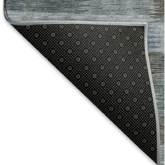 Blue Teal And Brown Striped Washable Area Rug With UV Protection Photo 6