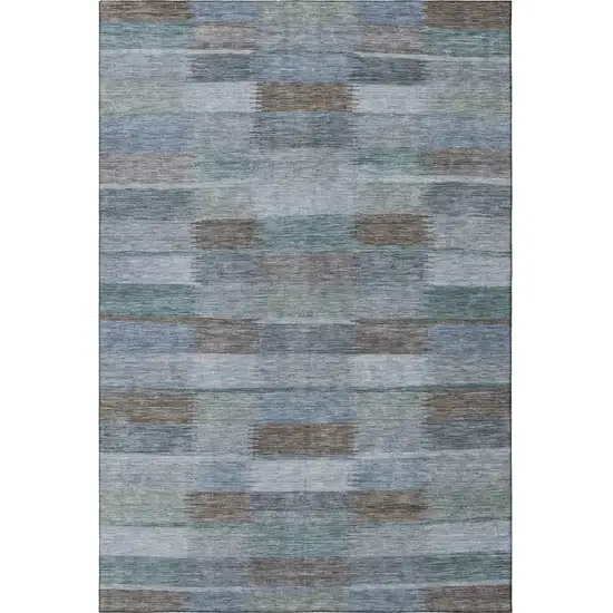 Blue Teal And Brown Striped Washable Area Rug With UV Protection Photo 3