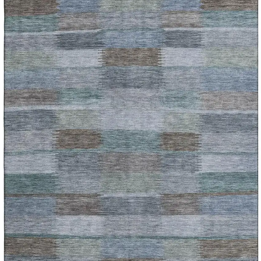 Blue Teal And Brown Striped Washable Area Rug With UV Protection Photo 2