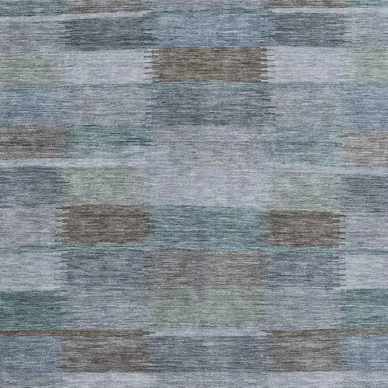 Blue Teal And Brown Striped Washable Area Rug With UV Protection Photo 2
