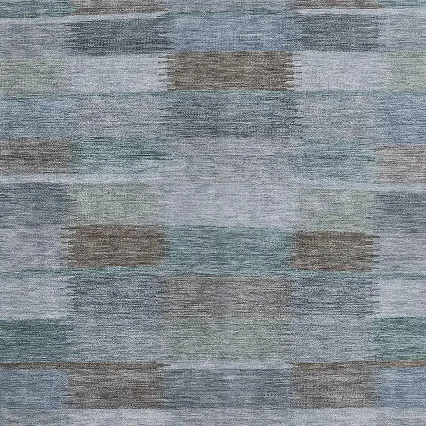 Blue Teal And Brown Striped Washable Area Rug With UV Protection Photo 2