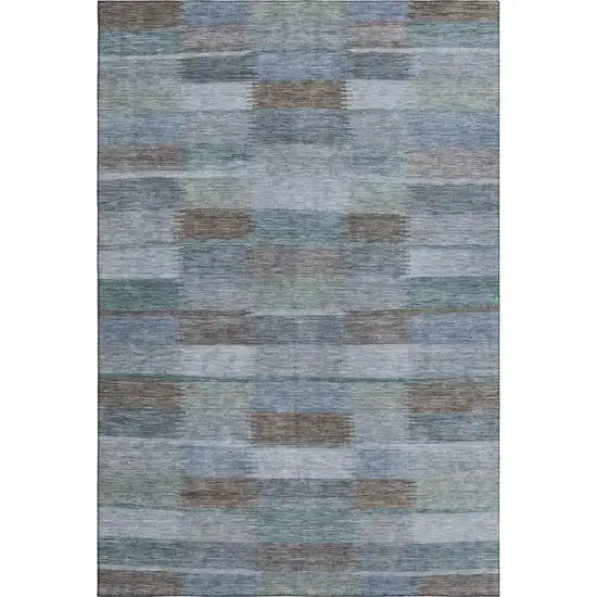 Blue Teal And Brown Striped Washable Area Rug With UV Protection Photo 1