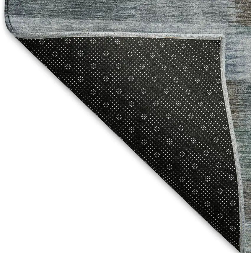 Blue Teal And Brown Striped Washable Area Rug With UV Protection Photo 6