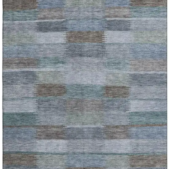 Blue Teal And Brown Striped Washable Area Rug With UV Protection Photo 3
