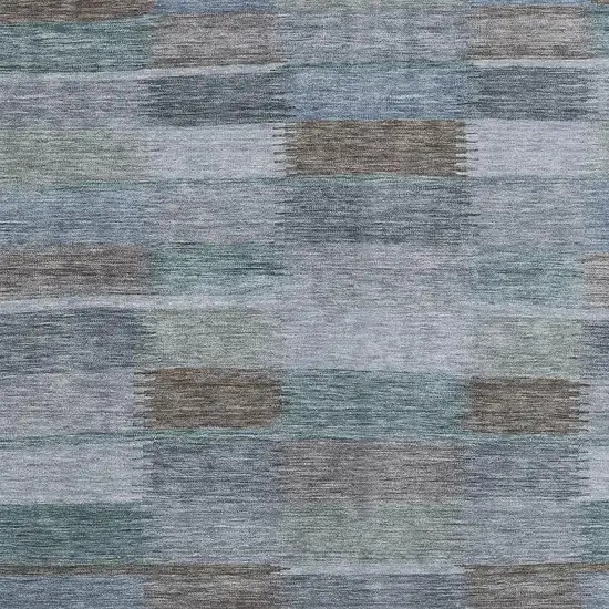 Blue Teal And Brown Striped Washable Area Rug With UV Protection Photo 3