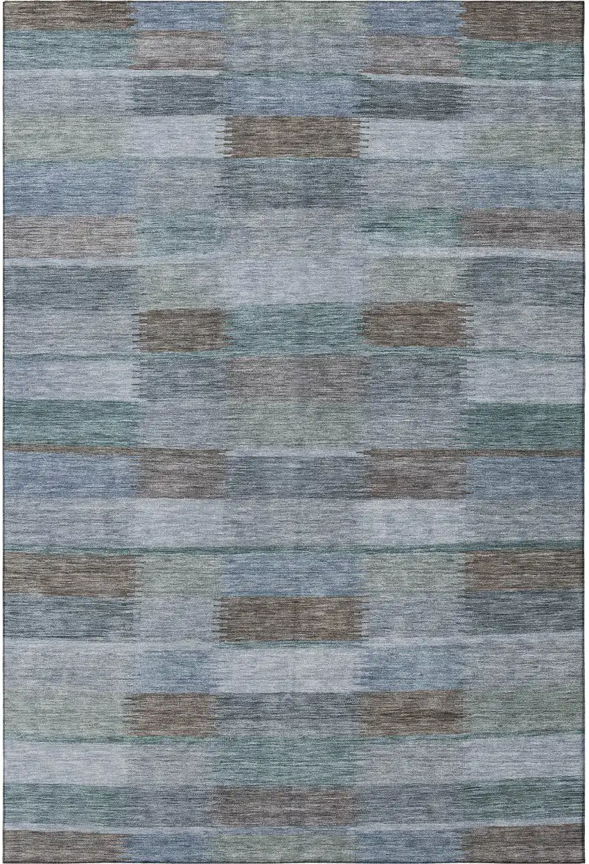 Blue Teal And Brown Striped Washable Area Rug With UV Protection Photo 3