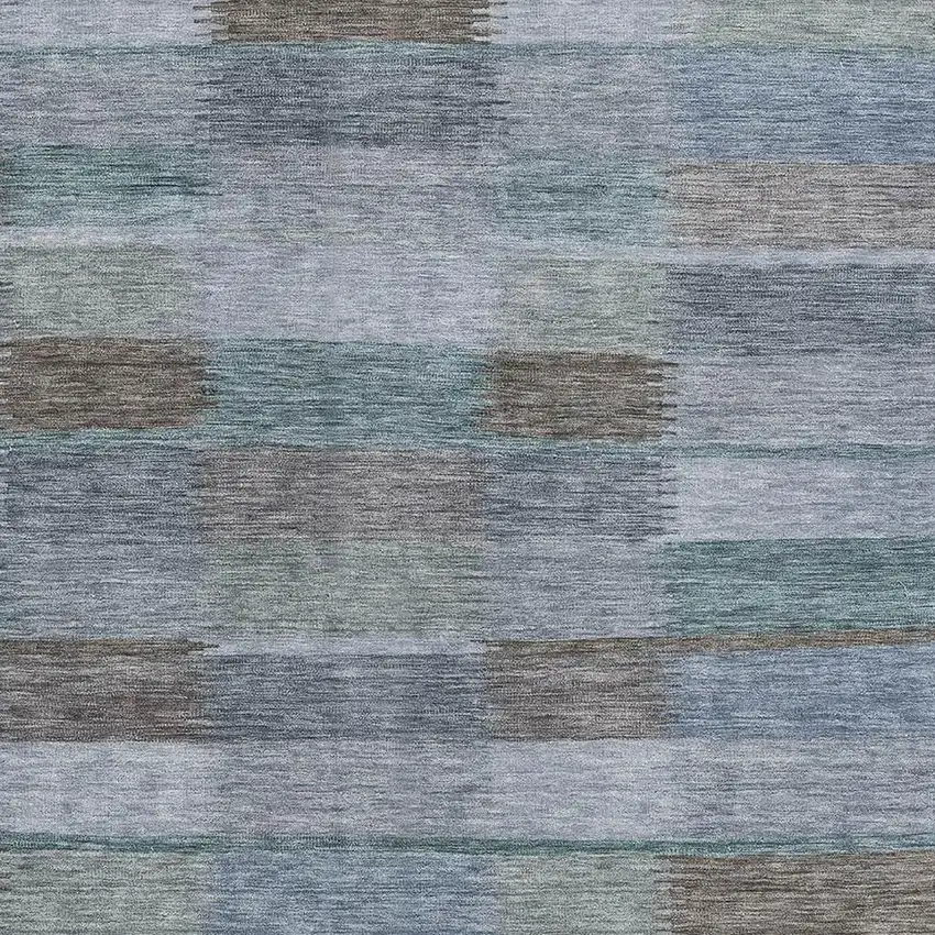 Blue Teal And Brown Striped Washable Area Rug With UV Protection Photo 2