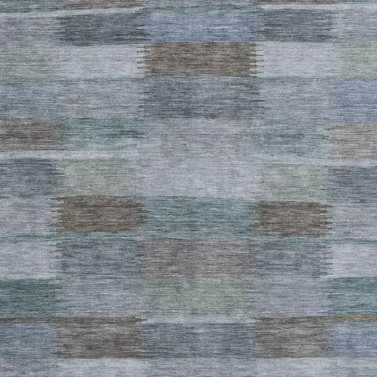 Blue Teal And Brown Striped Washable Area Rug With UV Protection Photo 2