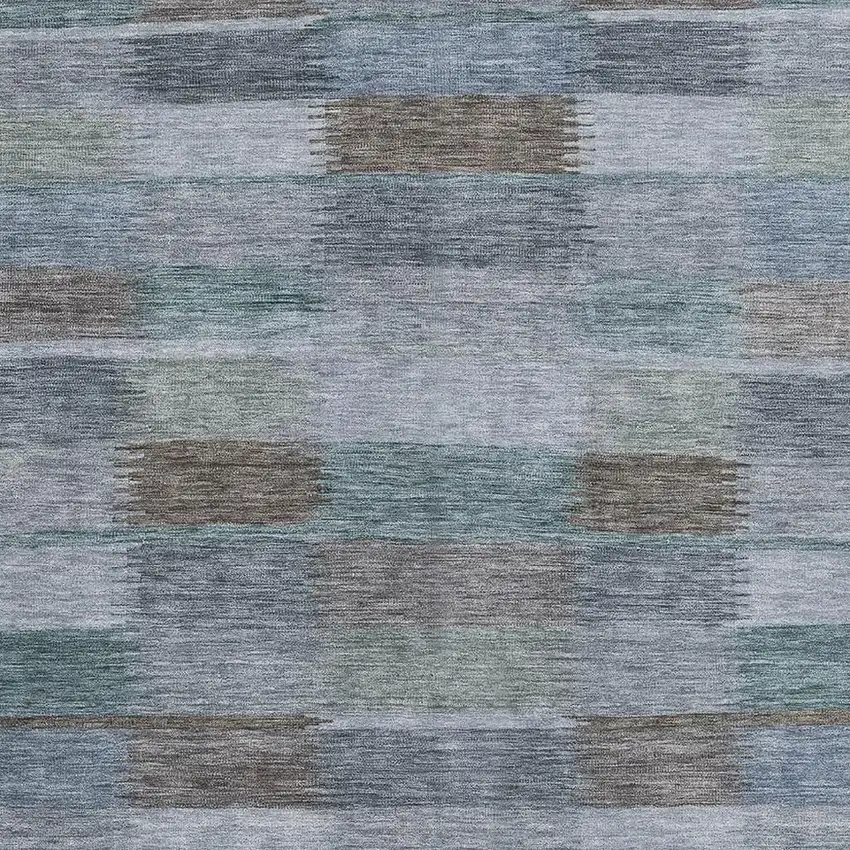 Blue Teal And Brown Striped Washable Area Rug With UV Protection Photo 2