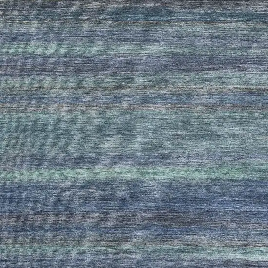 Blue Teal And Gray Striped Washable Area Rug With UV Protection Photo 2