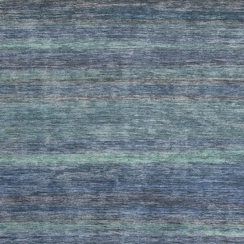 Blue Teal And Gray Striped Washable Area Rug With UV Protection Photo 2