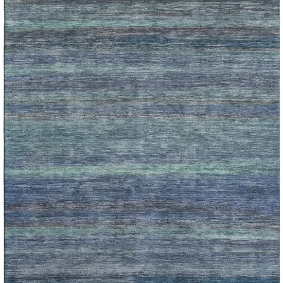 Blue Teal And Gray Striped Washable Area Rug With UV Protection Photo 3