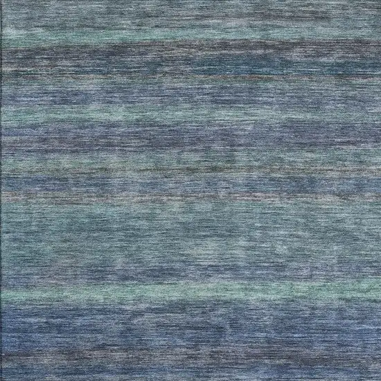 Blue Teal And Gray Striped Washable Area Rug With UV Protection Photo 2