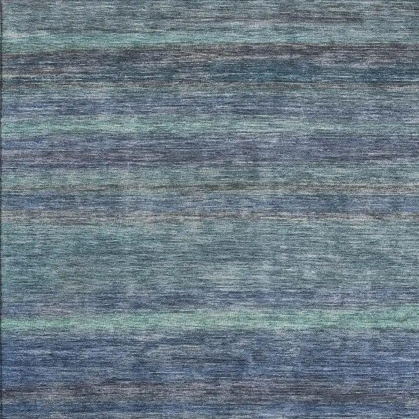 Blue Teal And Gray Striped Washable Area Rug With UV Protection Photo 2
