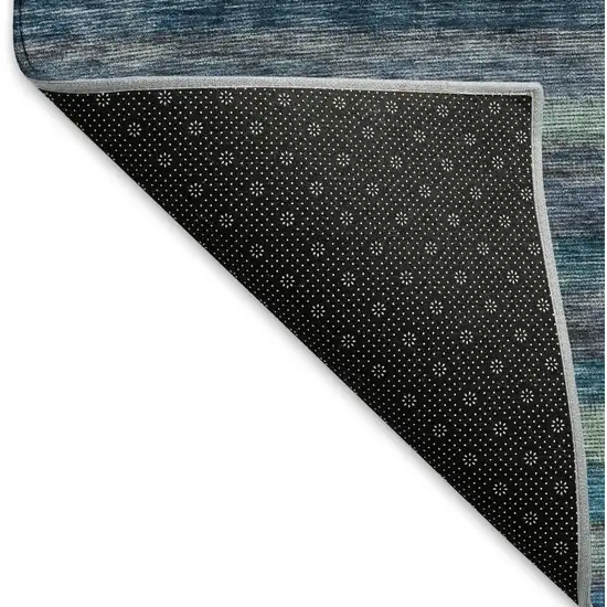 Blue Teal And Gray Striped Washable Area Rug With UV Protection Photo 6