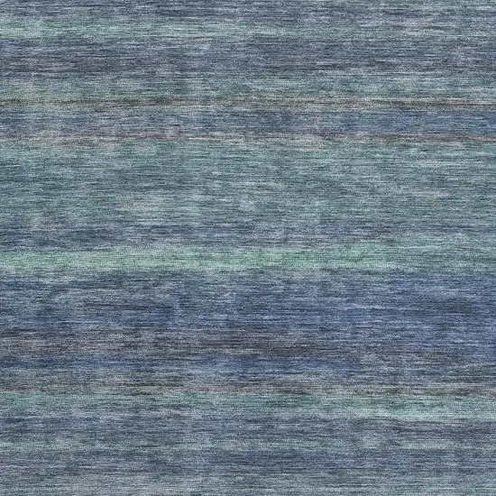 Blue Teal And Gray Striped Washable Area Rug With UV Protection Photo 2