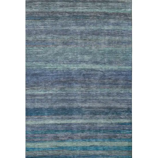 Blue Teal And Gray Striped Washable Area Rug With UV Protection Photo 3