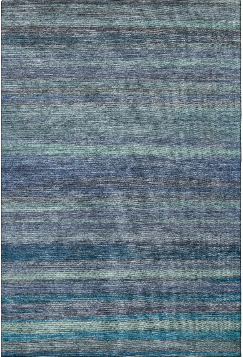 Blue Teal And Gray Striped Washable Area Rug With UV Protection Photo 3