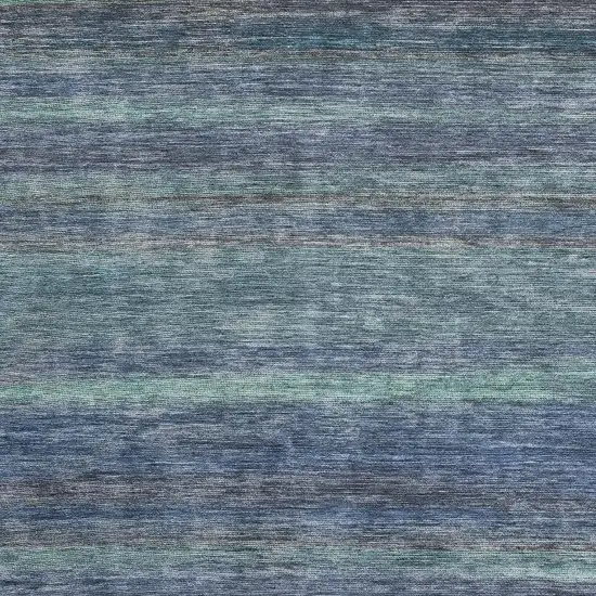 Blue Teal And Gray Striped Washable Area Rug With UV Protection Photo 2