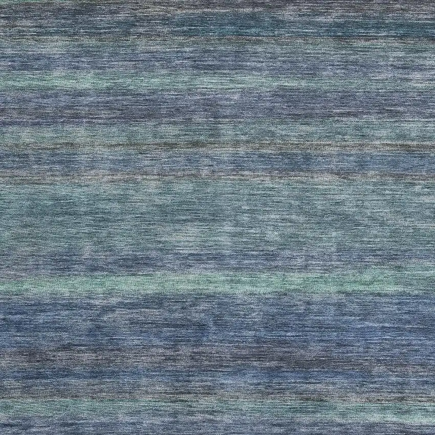 Blue Teal And Gray Striped Washable Area Rug With UV Protection Photo 2