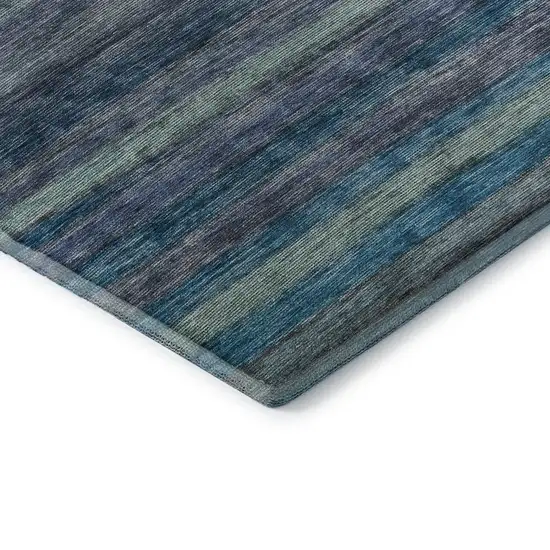 Blue Teal And Gray Striped Washable Area Rug With UV Protection Photo 8