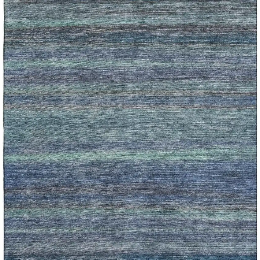 Blue Teal And Gray Striped Washable Area Rug With UV Protection Photo 3