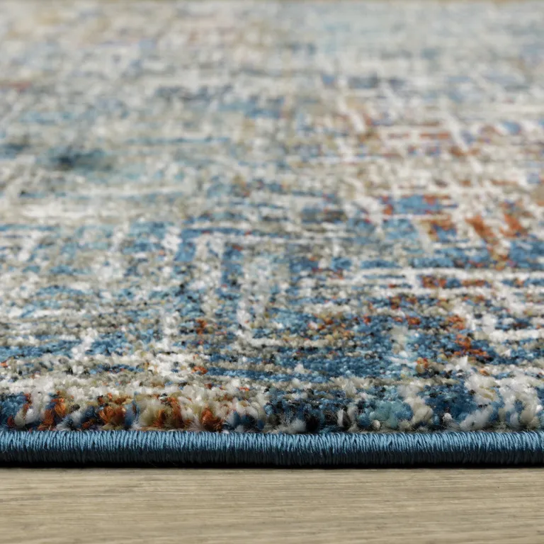 Blue Teal Gold Rust And Beige Abstract Power Loom Stain Resistant Area Rug Photo 5