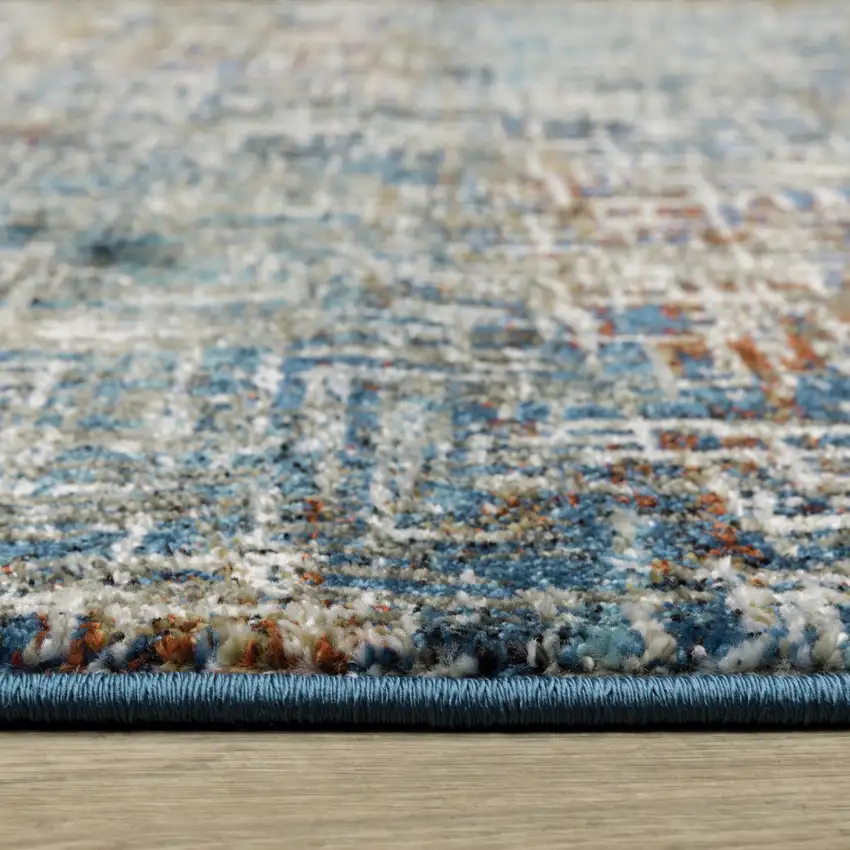 Blue Teal Gold Rust And Beige Abstract Power Loom Stain Resistant Runner Rug Photo 6