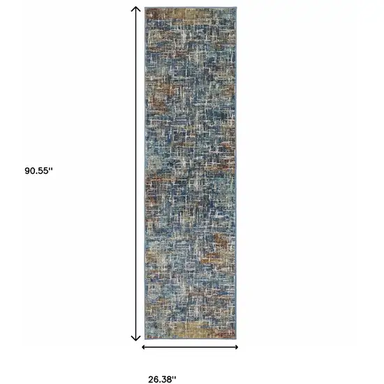 2' X 8' Blue Teal Gold Rust And Beige Abstract Power Loom Stain Resistant Runner Rug Photo 3