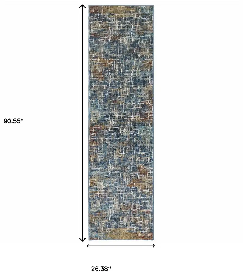 2' X 8' Blue Teal Gold Rust And Beige Abstract Power Loom Stain Resistant Runner Rug Photo 3