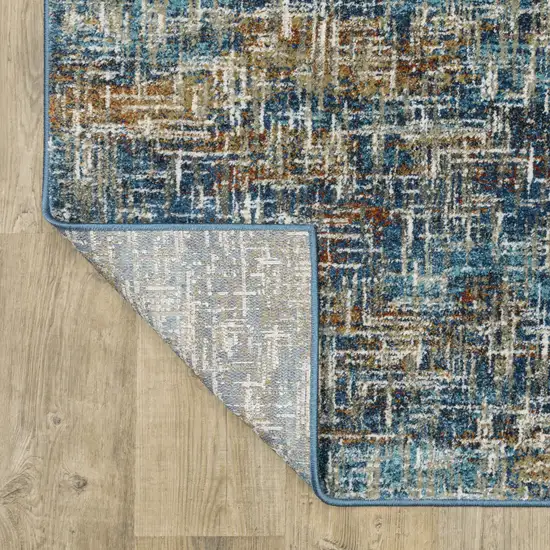 2' X 8' Blue Teal Gold Rust And Beige Abstract Power Loom Stain Resistant Runner Rug Photo 9