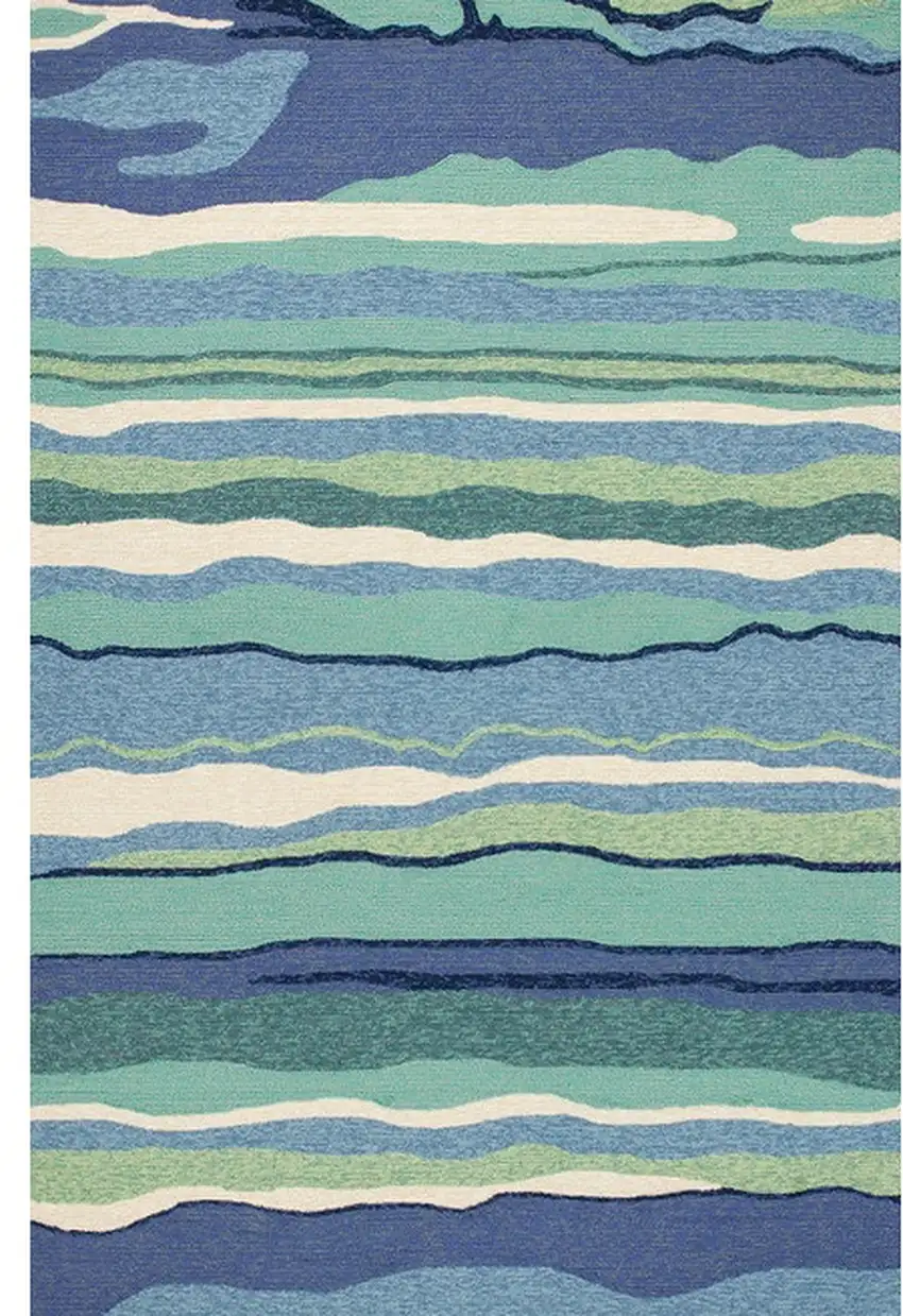 Blue and Ivory Abstract Handmade Indoor Outdoor Area Rug Photo 2
