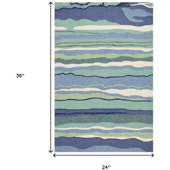 Blue and Ivory Abstract Handmade Indoor Outdoor Area Rug Photo 3