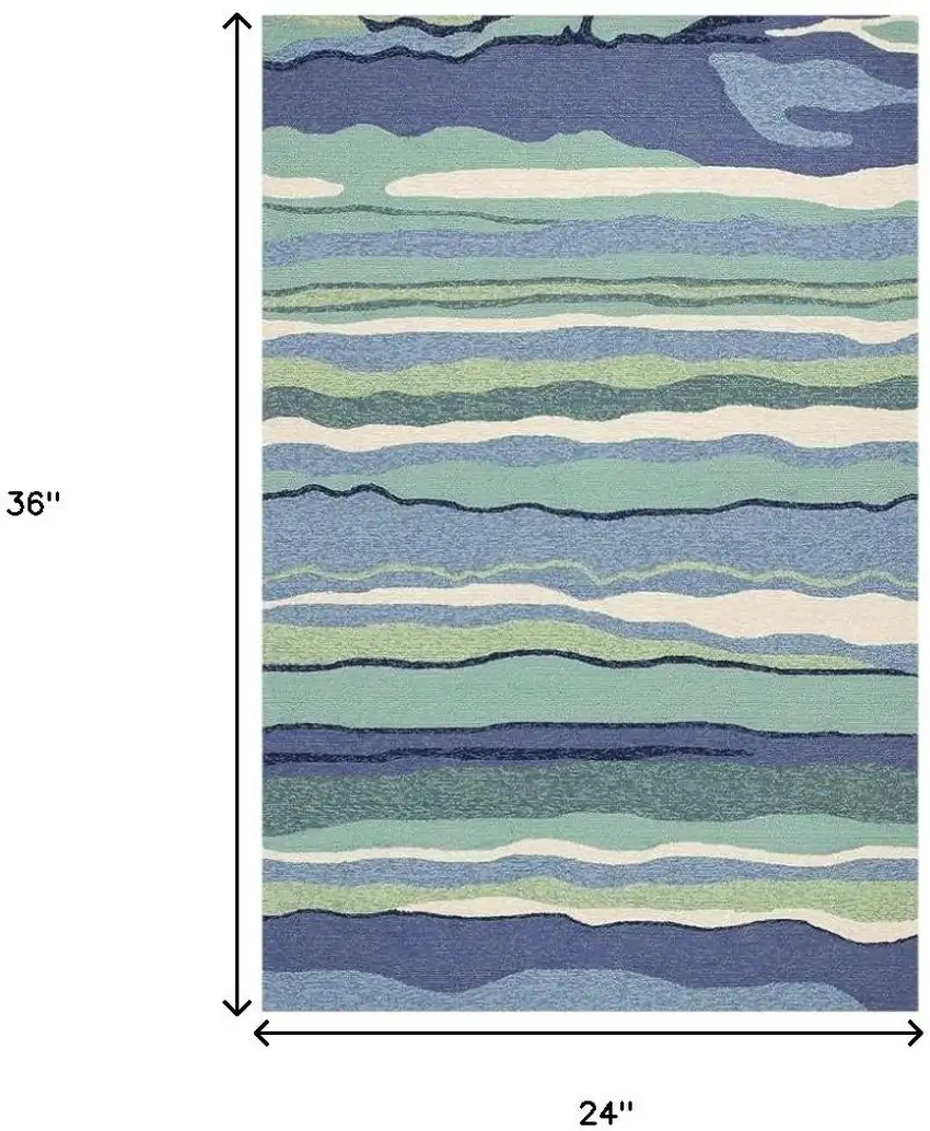 Blue and Ivory Abstract Handmade Indoor Outdoor Area Rug Photo 3