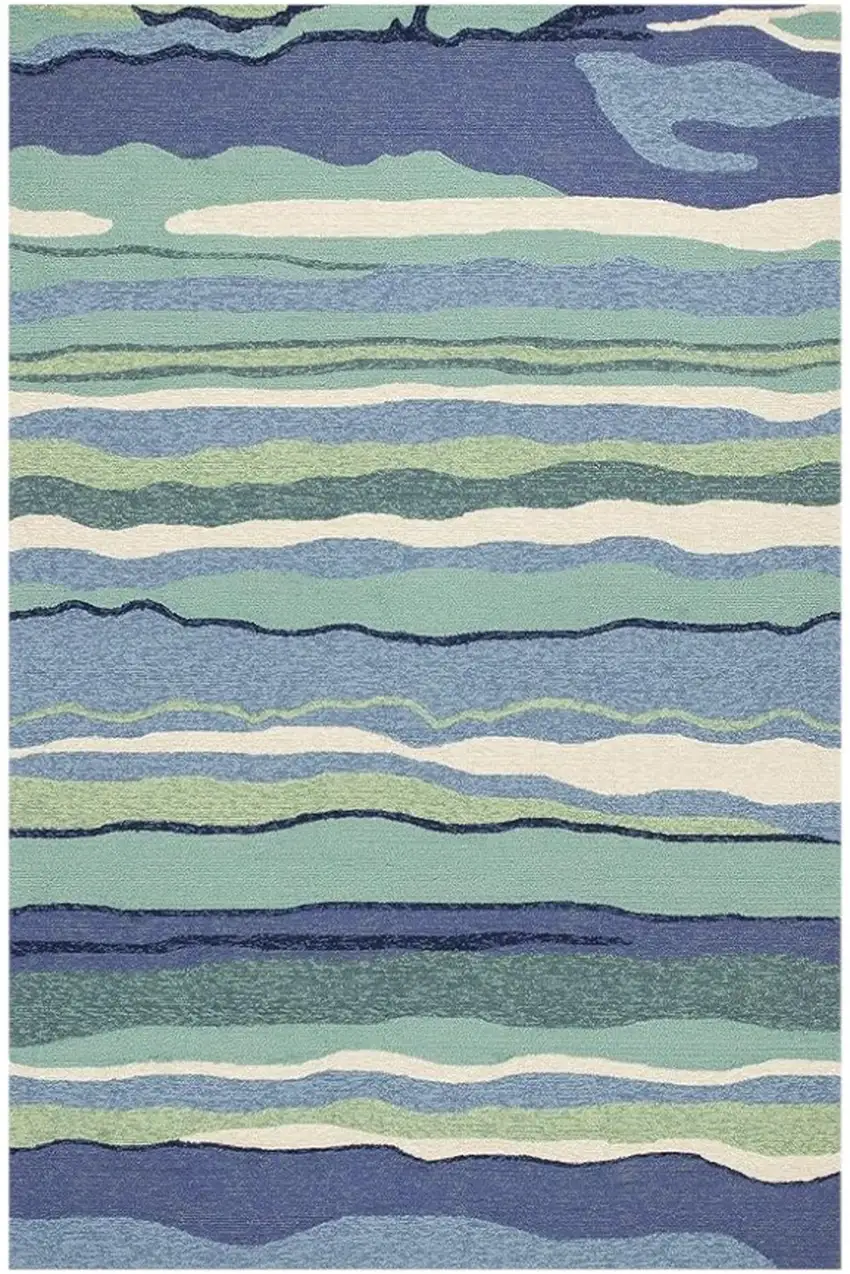 Blue and Ivory Abstract Handmade Indoor Outdoor Area Rug Photo 2