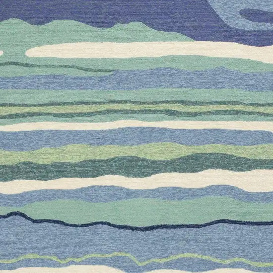 Blue and Ivory Abstract Handmade Indoor Outdoor Area Rug Photo 4