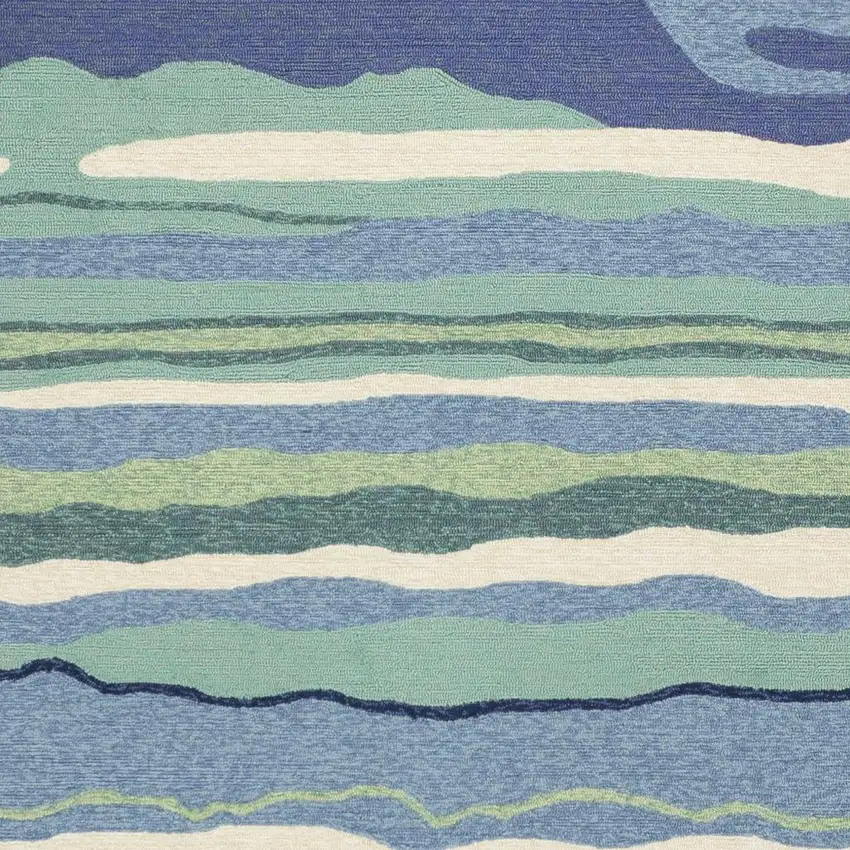 Blue and Ivory Abstract Handmade Indoor Outdoor Area Rug Photo 4