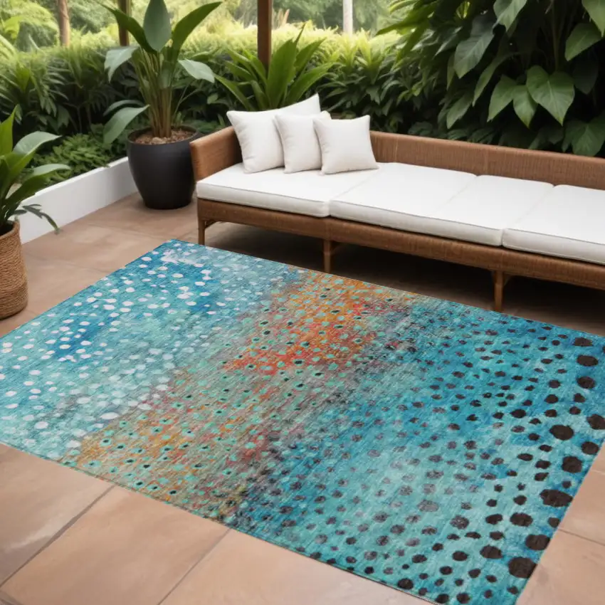Blue Terra Cotta And Black Abstract Washable Indoor Outdoor Area Rug Photo 1