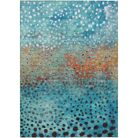 Blue Terra Cotta And Black Abstract Washable Indoor Outdoor Area Rug Photo 2