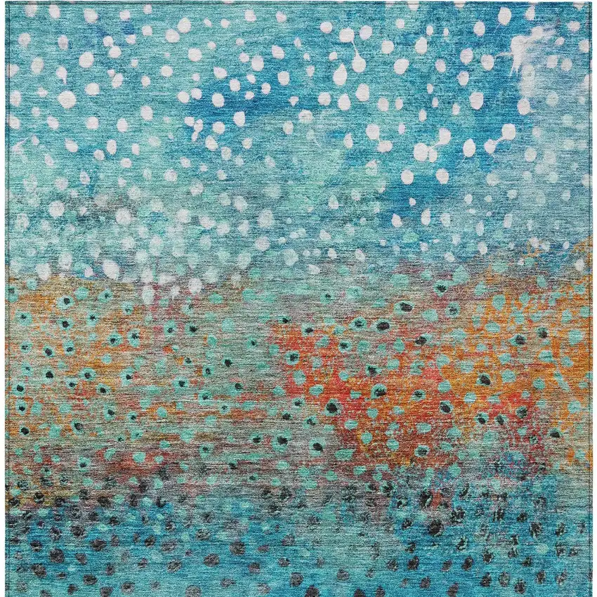 Blue Terra Cotta And Black Abstract Washable Indoor Outdoor Area Rug Photo 7