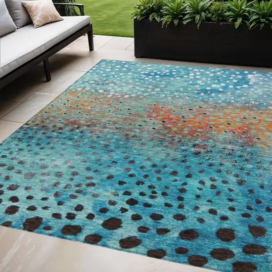 Blue Terra Cotta And Black Abstract Washable Indoor Outdoor Area Rug Photo 1