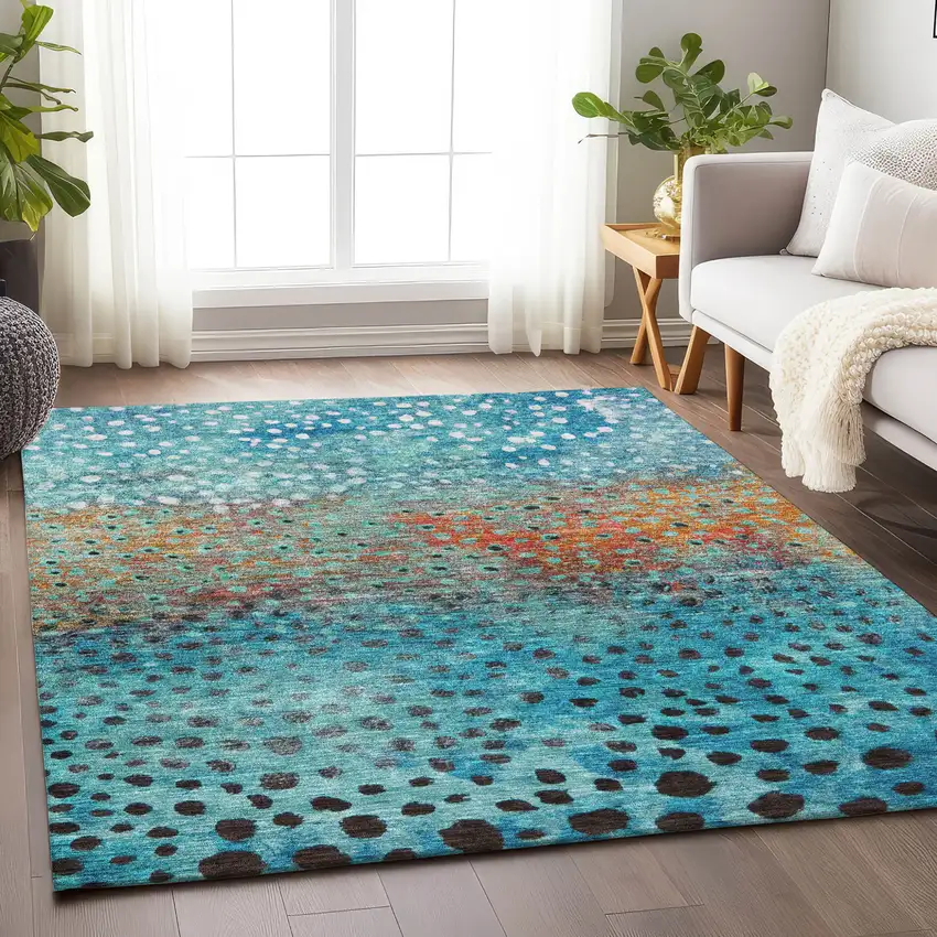 Blue Terra Cotta And Black Abstract Washable Indoor Outdoor Area Rug Photo 9