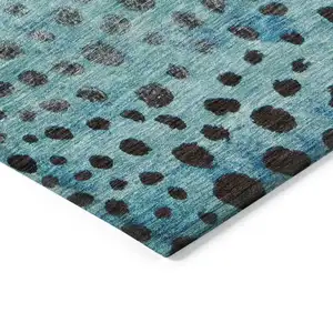 Photo of Blue Terra Cotta And Black Abstract Washable Indoor Outdoor Area Rug